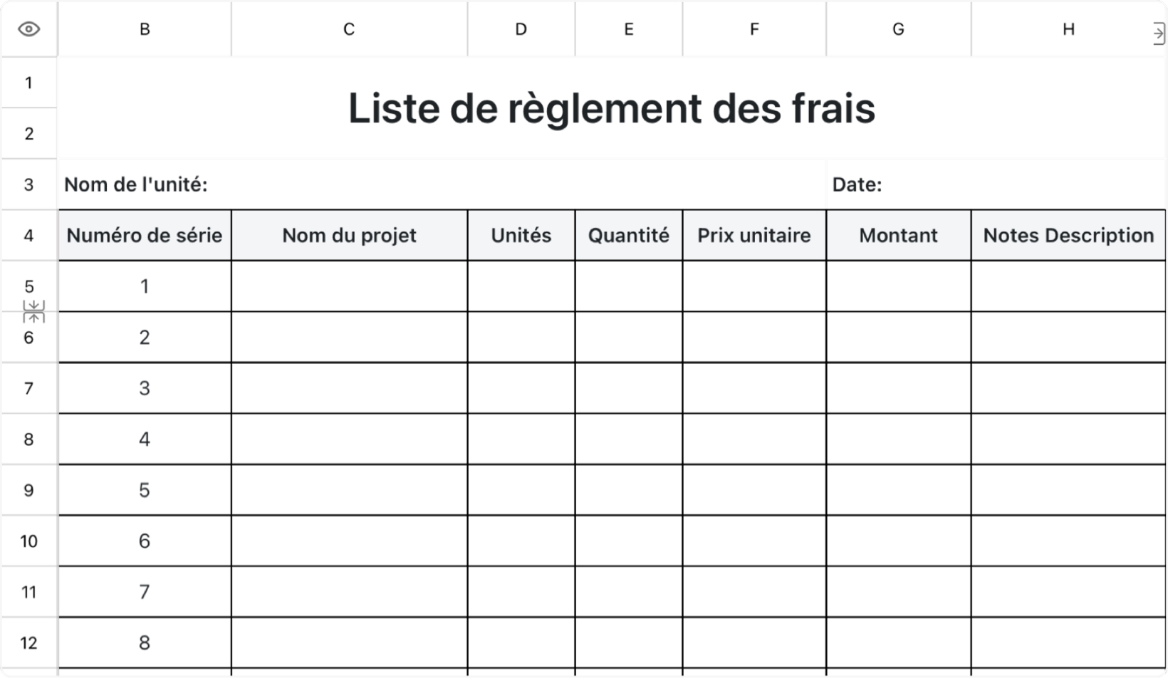 Liste de règlement des frais